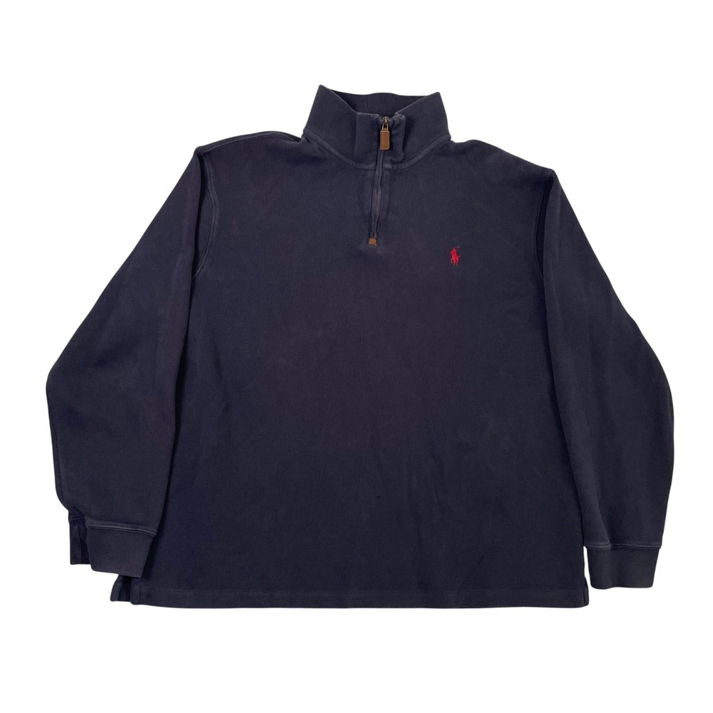 Polo Ralph Lauren Quarter Zip Mens XL Navy Blue Cotton Pullover Sweater Preppy
